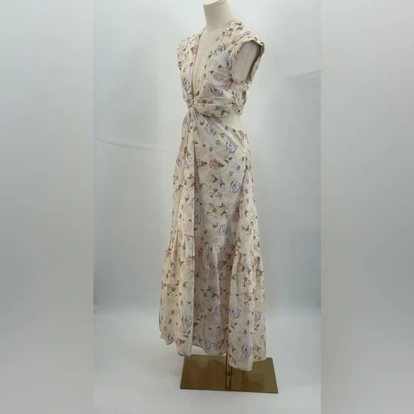 Sofía The Label Floral Cut-Out Maxi Cream Pastel Print Deep V Boho Summer Dress - Picture 6 of 16